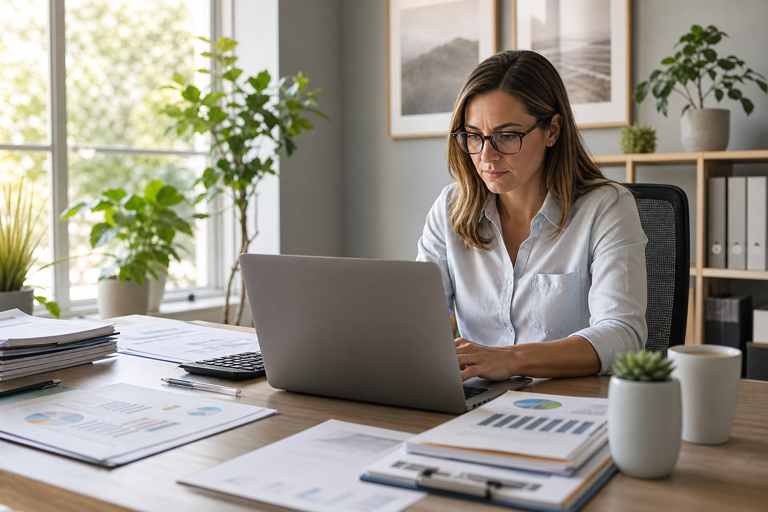 Accountant Analyzing Financial Strategy at Desk