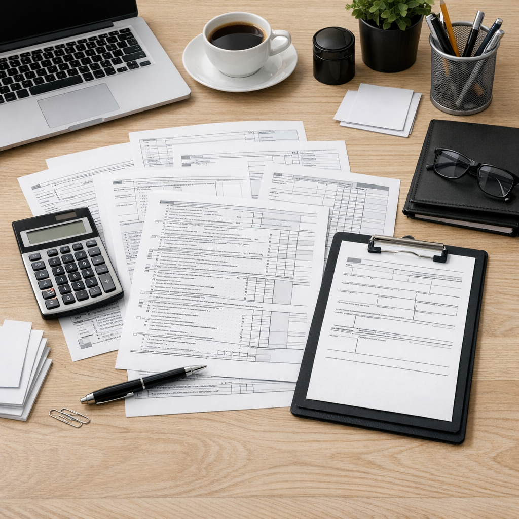 Professional Workspace with Tax Forms and Simple Layout